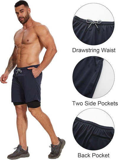 4 Pack Mens 2 in 1 Running Workout Shorts with Liner